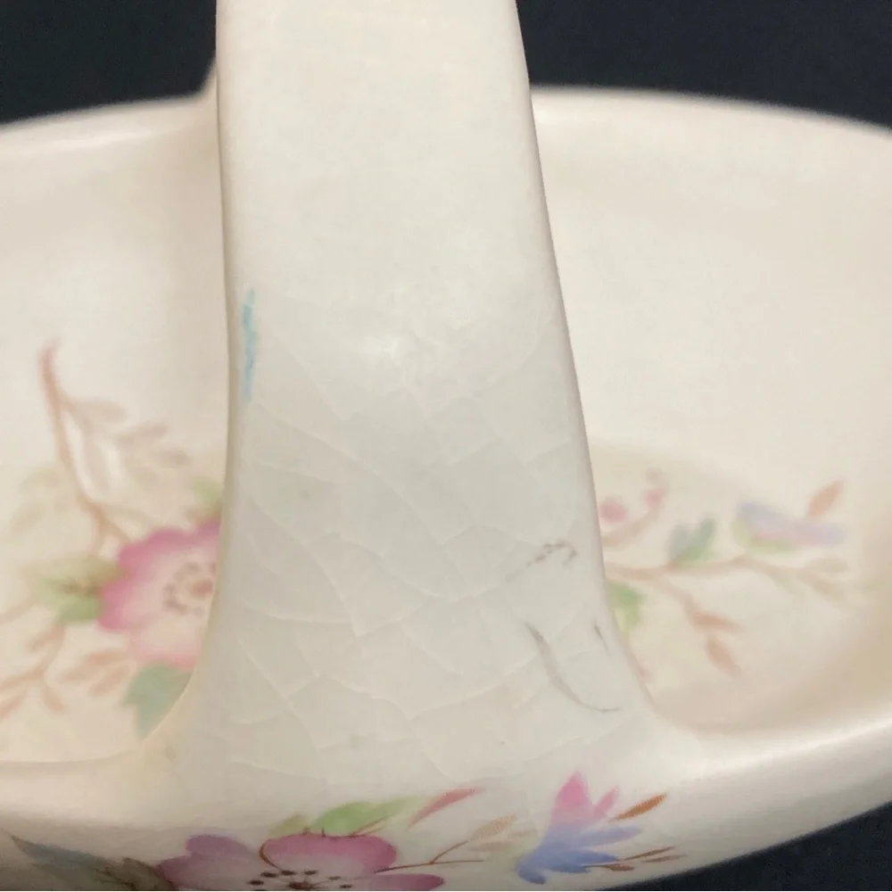 Vtg Aldridge Pottery Co Floral Dish w/ Handle England Cottage